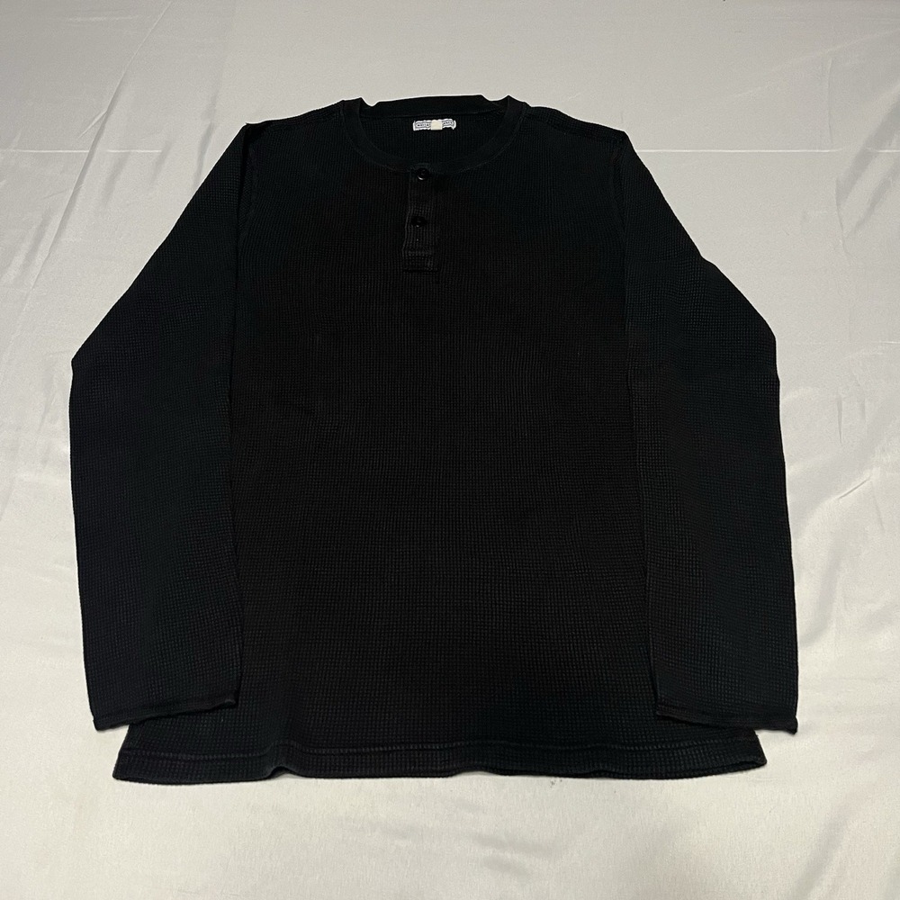 Wallace & Barnes Shirt Men Medium Tall Black Henley Pullover Thermal Waffle Knit